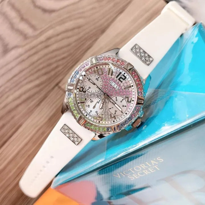  Shop Authentic Guess Frontier Diamonds Silver Dial White Rubber Strap Watch for Women - GW0045L1 - Luxxuri