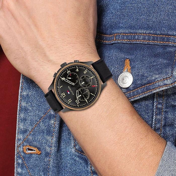  Shop Authentic Tommy Hilfiger Asher Chronograph Black Dial Black Leather Strap Watch For Men - 1791854 - Luxxuri