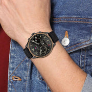 Shop Authentic Tommy Hilfiger Asher Chronograph Black Dial Black Leather Strap Watch For Men - 1791854 - Luxxuri