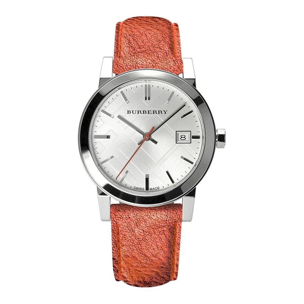  Shop Authentic Burberry The City Silver Dial Orange Leather Strap Watch for Women - BU9121 - Luxxuri