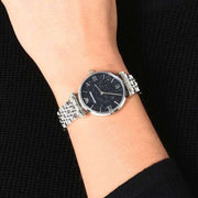  Shop Authentic Emporio Armani Gianni T Bar Dark Blue Dial Silver Stainless Steel Watch For Women - AR11091 - Luxxuri