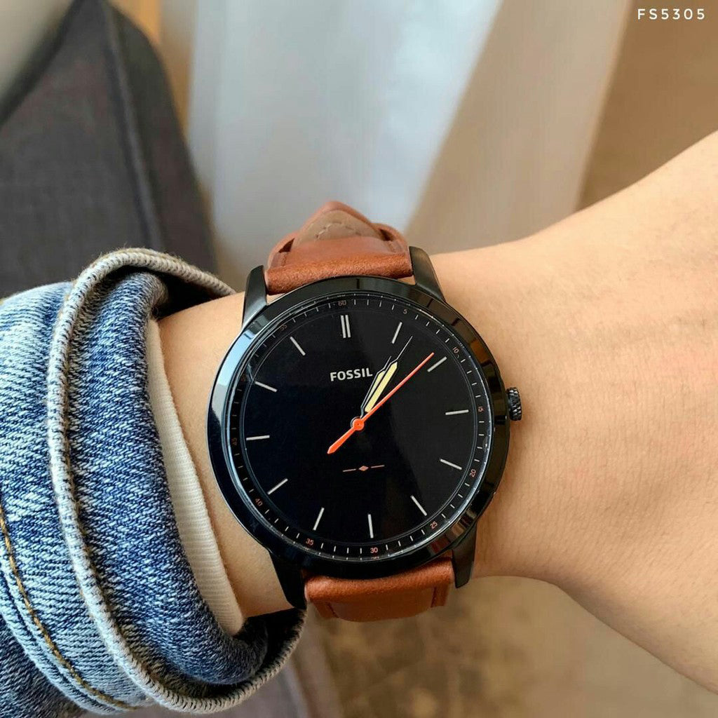  Shop Authentic Fossil The Minimalist Black Dial Brown Leather Strap Watch for Men - FS5305 - Luxxuri