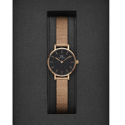  Shop Authentic Daniel Wellington Petite Pressed Melrose Black Dial Rose Gold Mesh Strap Watch For Women - DW00100440 - Luxxuri