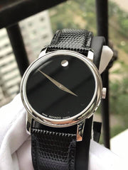  Shop Authentic Movado Museum Black Dial Black Leather Strap Watch For Men - 2100002 - Luxxuri