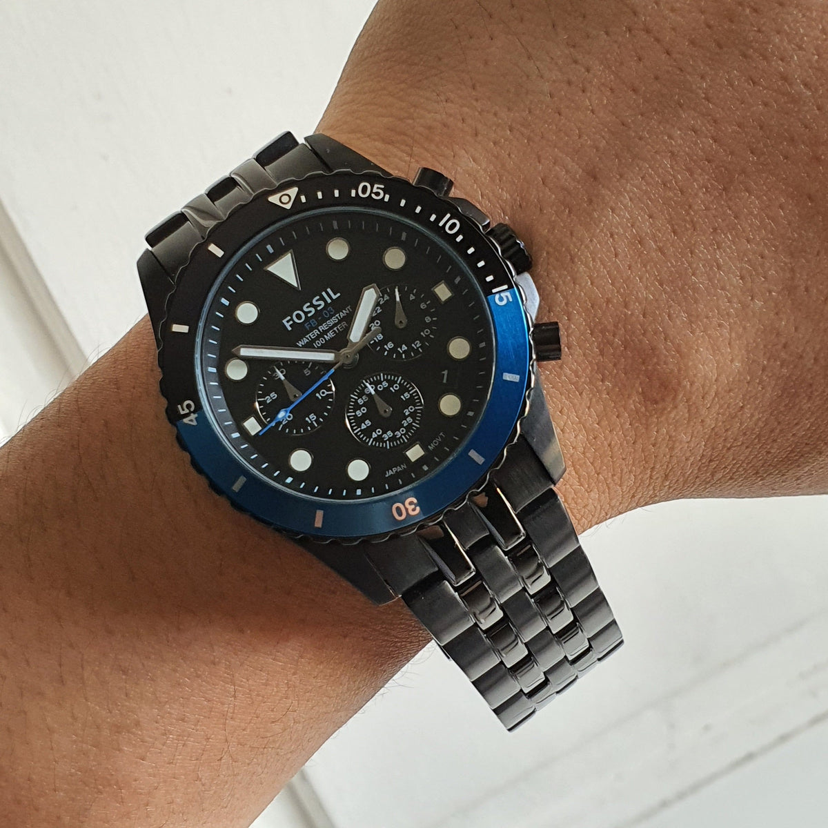  Shop Authentic Fossil FB-01 Chronograph Black Dial Grey Steel Strap Watch for Men - FS5835 - Luxxuri