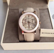  Shop Authentic Burberry City Chronograph White Dial White Leather Strap Watch For Women - BU9701 - Luxxuri
