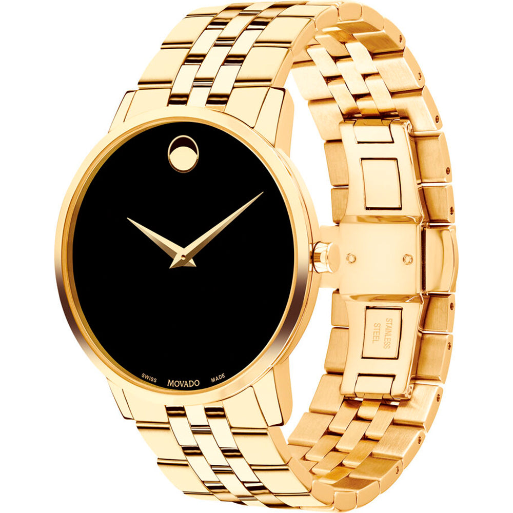  Shop Authentic Movado Museum Black Dial Gold Steel Strap Watch For Men - 606997 - Luxxuri