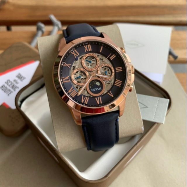  Shop Authentic Fossil Grant Automatic Blue Dial Blue Leather Strap Watch for Men - ME3029 - Luxxuri