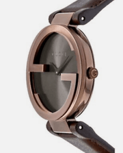  Shop Authentic Gucci Interlocking Brown Dial Brown Leather Strap Watch For Women - YA133309 - Luxxuri