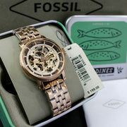  Shop Authentic Fossil Boyfriend Automatic Skeleton Rose Gold Dial Rose Gold Steel Strap Watch for Women - ME3065 - Luxxuri