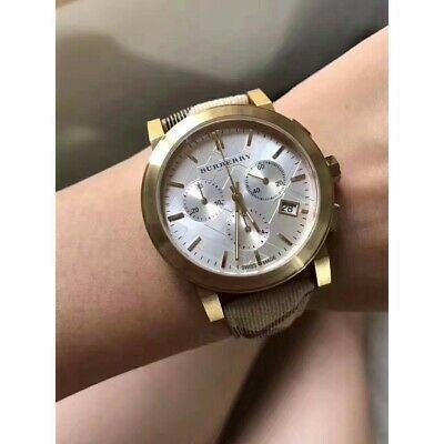 Shop Authentic Burberry The City White Dial Haymarket Beige Leather Strap Watch for Women - BU9752 - Luxxuri