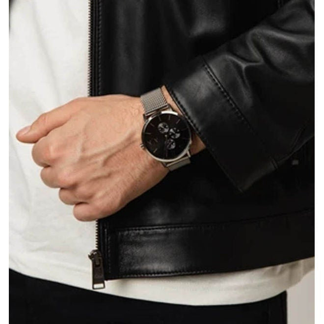 Shop Authentic Armani Exchange Cayde Chronograph Black Dial Silver Mesh Strap Watch For Men - AX2714 - Luxxuri