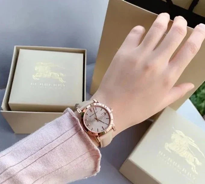  Shop Authentic Burberry The City Beige Dial Beige Leather Strap Watch for Women - BU9207 - Luxxuri
