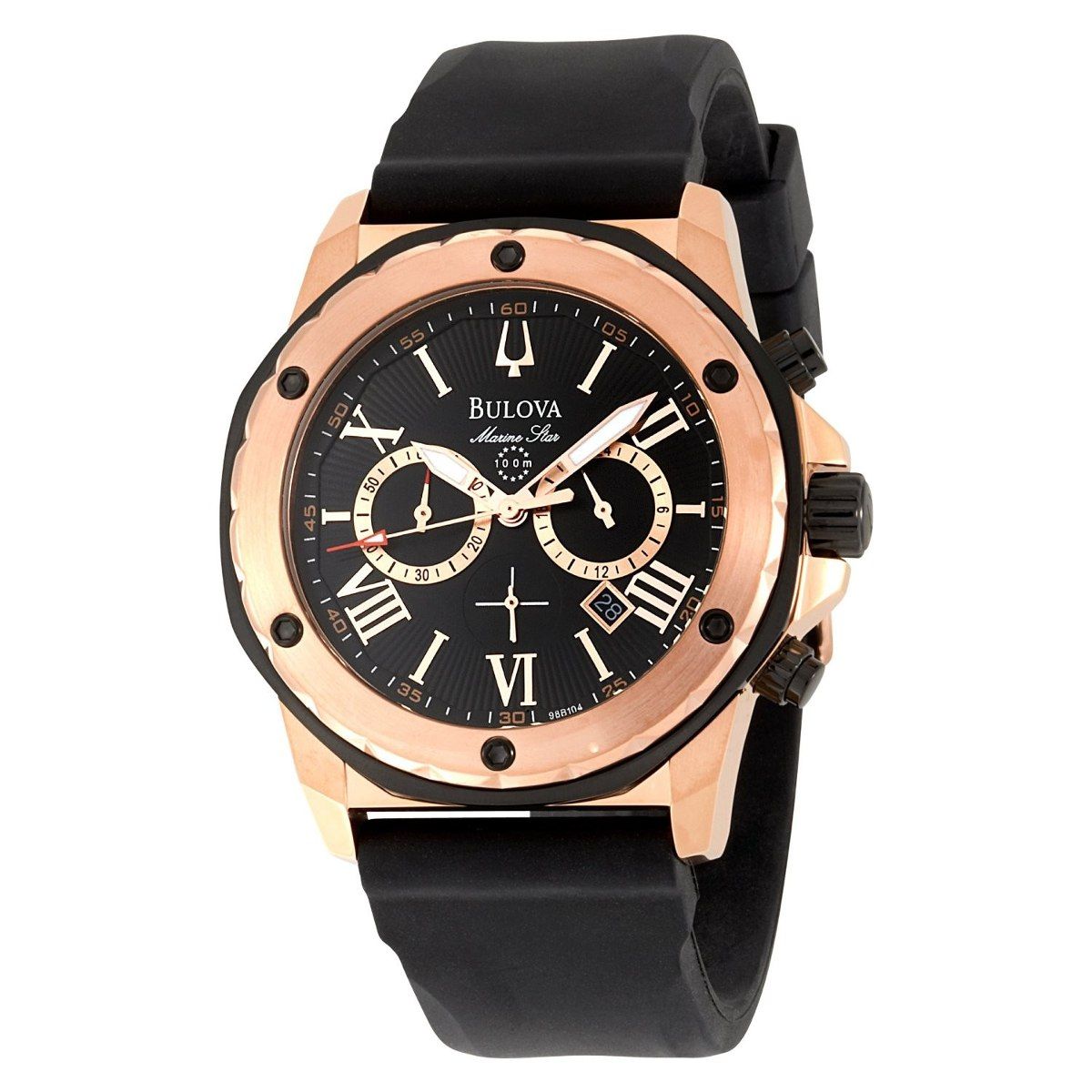  Shop Authentic Bulova Marine Star Chronograph Black Dial Black Rubber Strap Watch for Men - 98B104 - Luxxuri