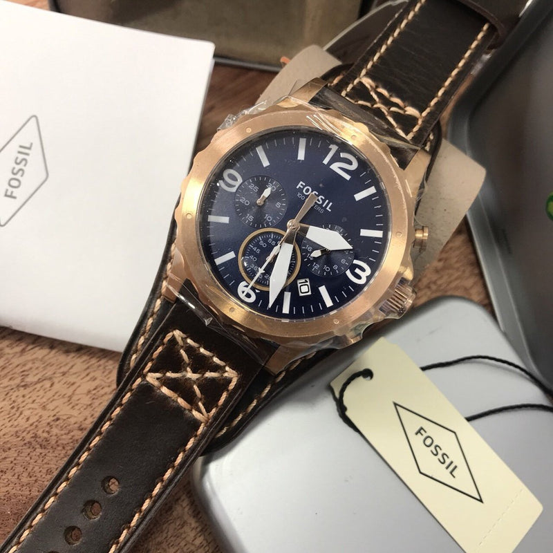  Shop Authentic Fossil Nate Chronograph Blue Dial Brown Leather Strap Watch for Men - JR1505 - Luxxuri