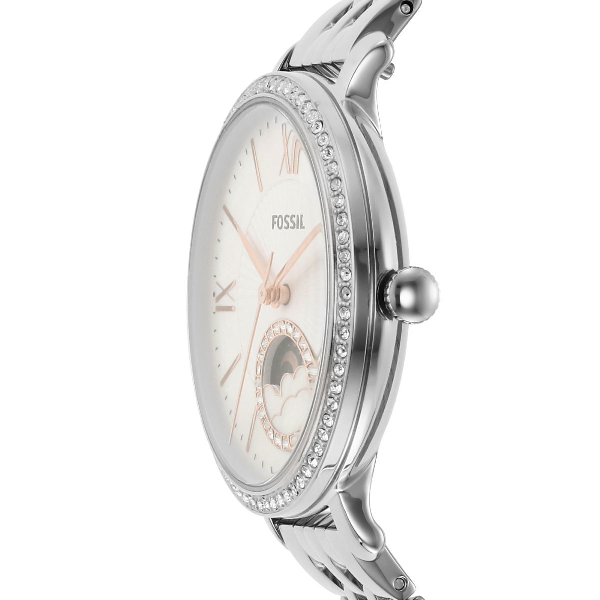  Shop Authentic Fossil Jacqueline Multifunction Moonphase White Dial Silver Steel Strap Watch for Women - ES5164 - Luxxuri