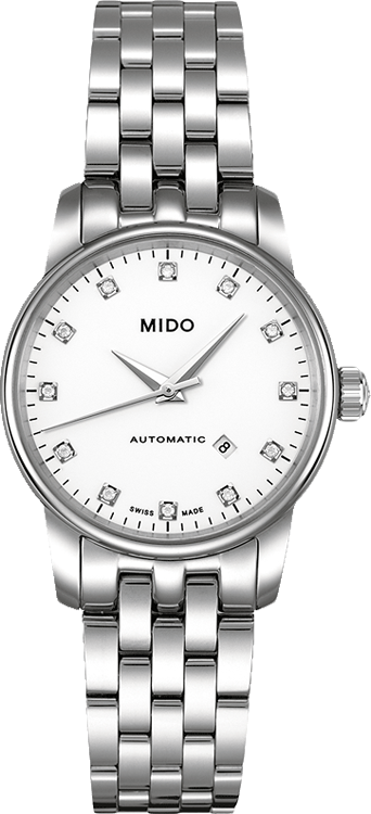  Shop Authentic Mido Baroncelli III Automatic Diamonds White Dial Silver Steel Strap Watch For Women - M7600.4.66.1 - Luxxuri