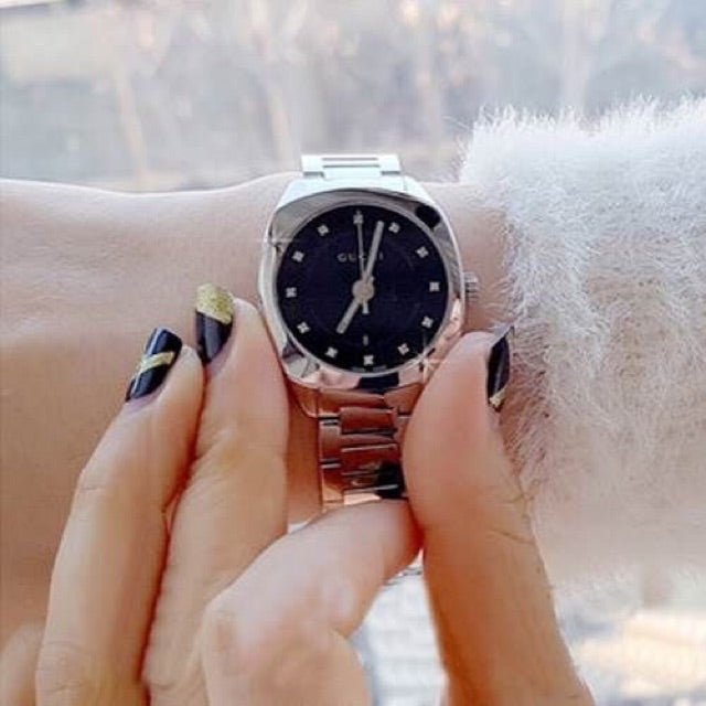  Shop Authentic Gucci GG2570 Diamonds Black Dial Silver Steel Strap Watch For Women - YA142503 - Luxxuri