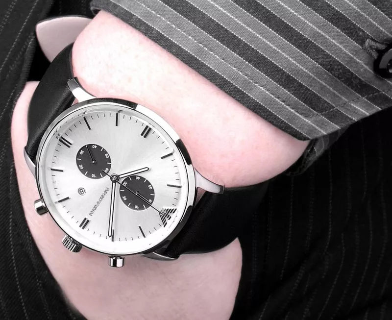  Shop Authentic Emporio Armani Gianni White Dial Black Leather Strap Watch For Men - AR0385 - Luxxuri