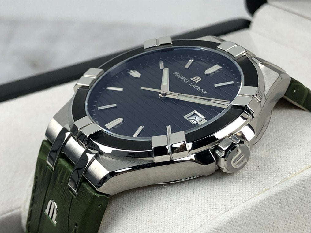 Shop Authentic Maurice Lacroix Aikon Quartz Black Dial Green Crocodile Leather Strap Watch for Men - AI1008-PVB21-330-1 - Luxxuri