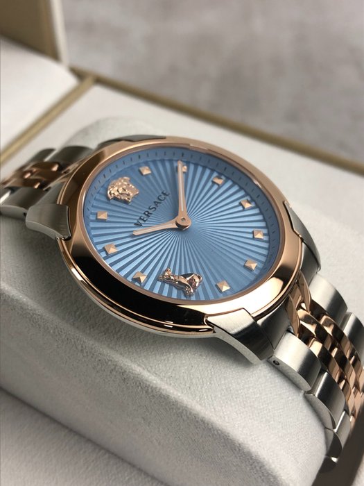  Shop Authentic Versace Audrey Quartz Blue Dial Two Tone Steel Strap Watch for Women - VELR00619 - Luxxuri