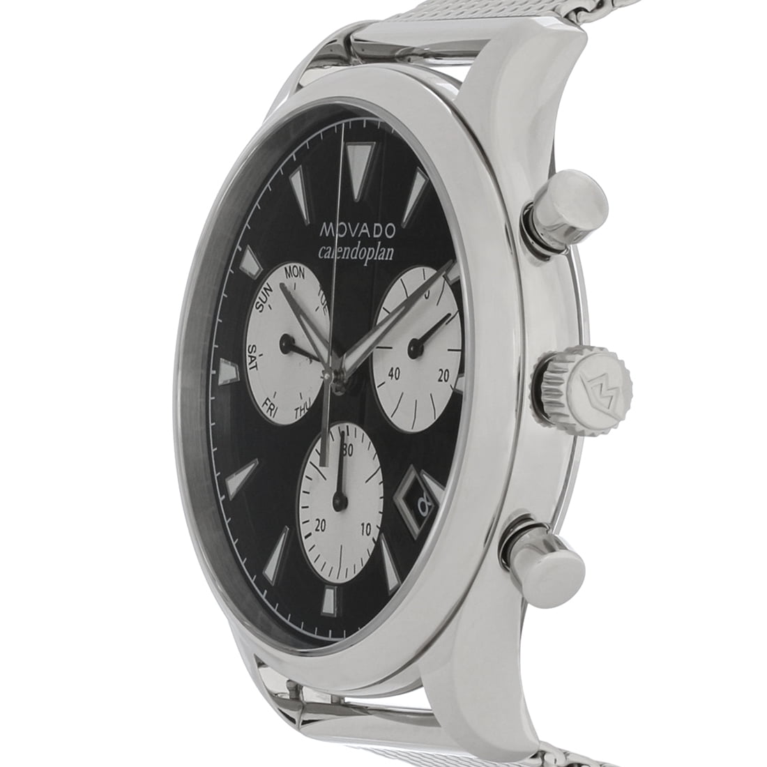  Shop Authentic Movado Heritage Calendoplan Chronograph Black Dial Silver Mesh Strap Watch for Men - 3650097 - Luxxuri