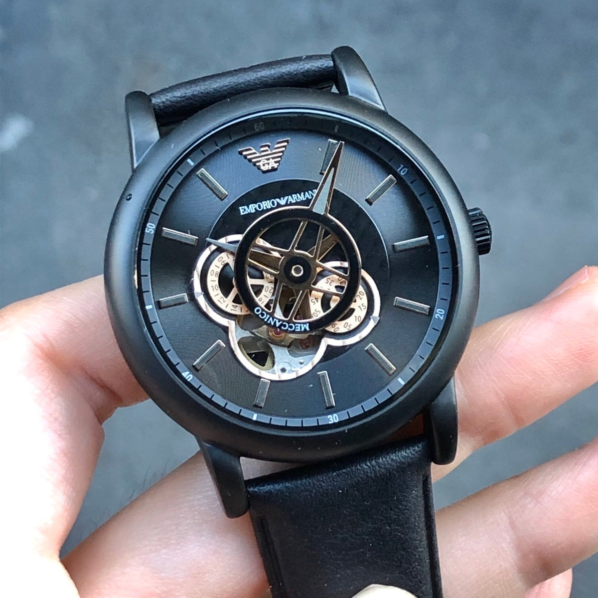  Shop Authentic Emporio Armani Luigi Automatic Skeleton Black Dial Black Leather Strap Watch For Men - AR60012 - Luxxuri