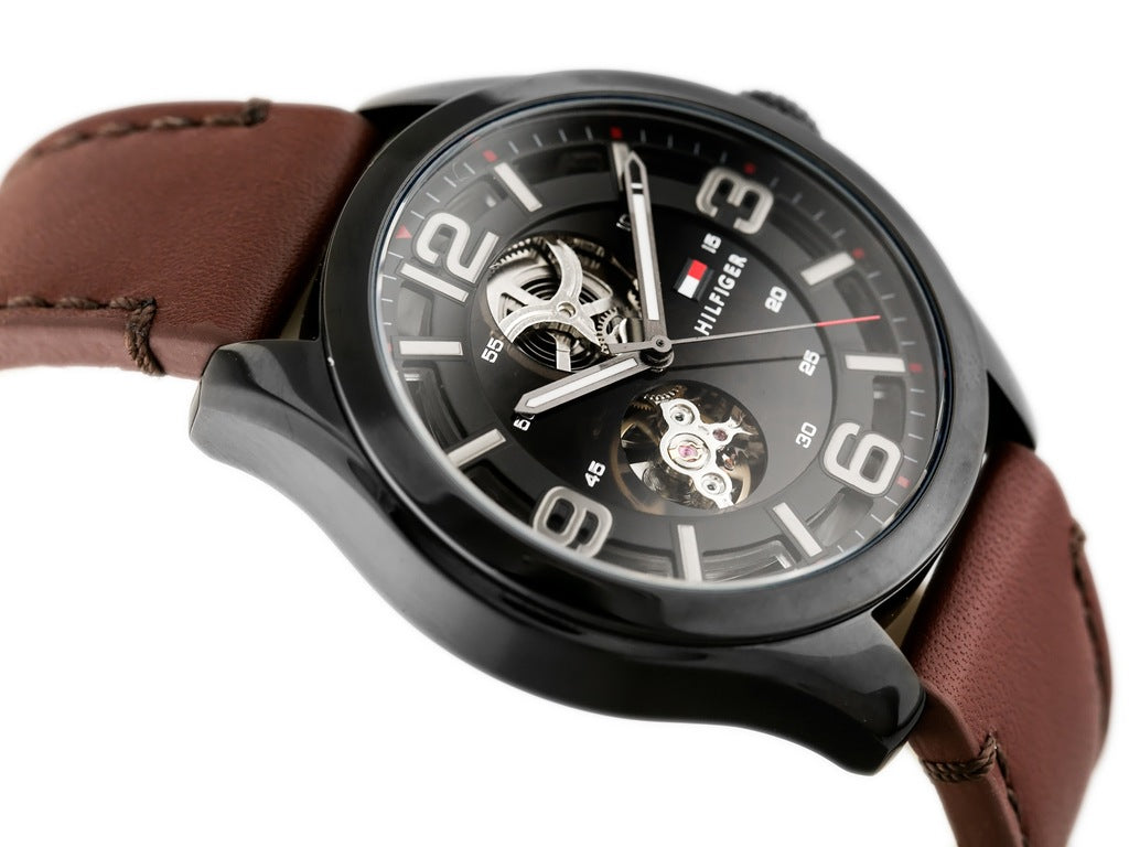  Shop Authentic Tommy Hilfiger Bruce Automatic Black Dial Brown Leather Strap Watch for Men - 1791280 - Luxxuri