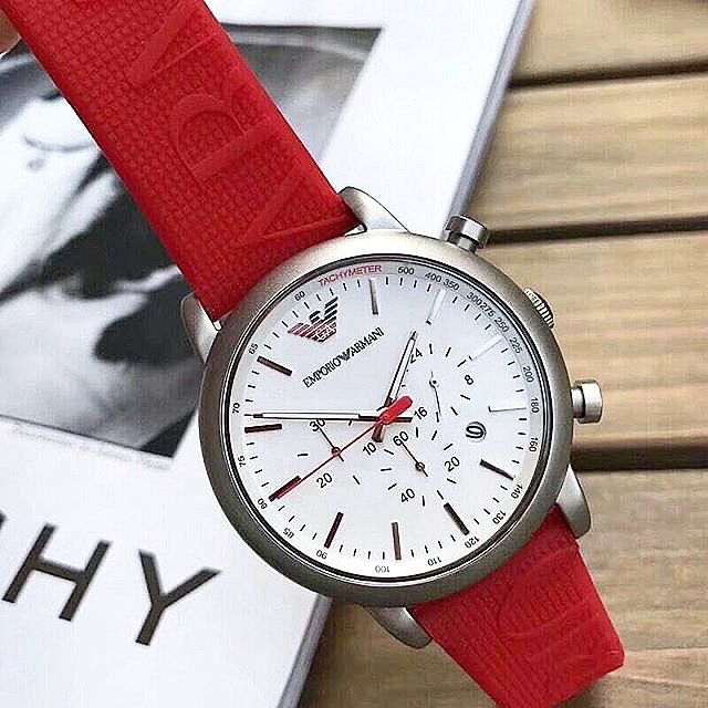  Shop Authentic Emporio Armani Luigi Chronograph White Dial Red Rubber Strap Watch For Men - AR11021 - Luxxuri
