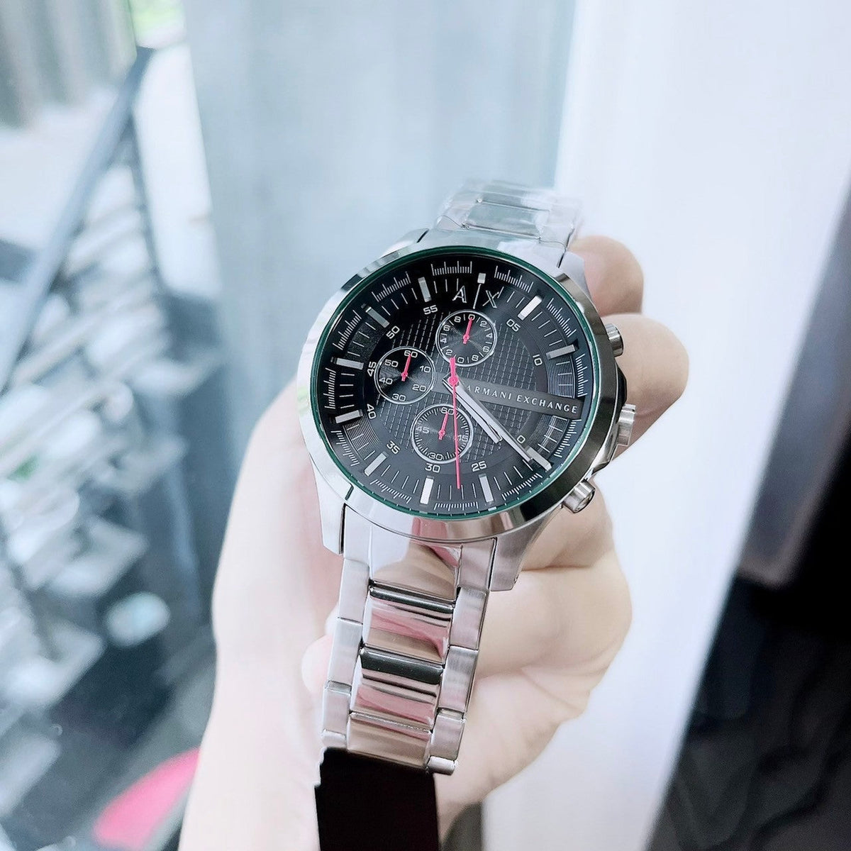  Shop Authentic Armani Exchange Hampton Chronograph Black Dial Silver Steel Strap Watch For Men - AX2163 - Luxxuri