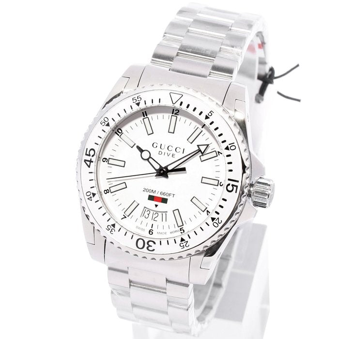  Shop Authentic Gucci Dive Quartz White Dial Silver Steel Strap Watch for Men - YA136302 - Luxxuri