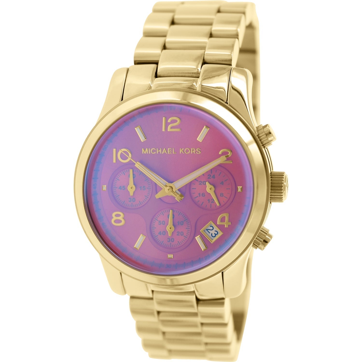  Shop Authentic Michael Kors Runway Iridescent Pink Dial Gold Steel Strap Watch for Women - MK5939 - Luxxuri