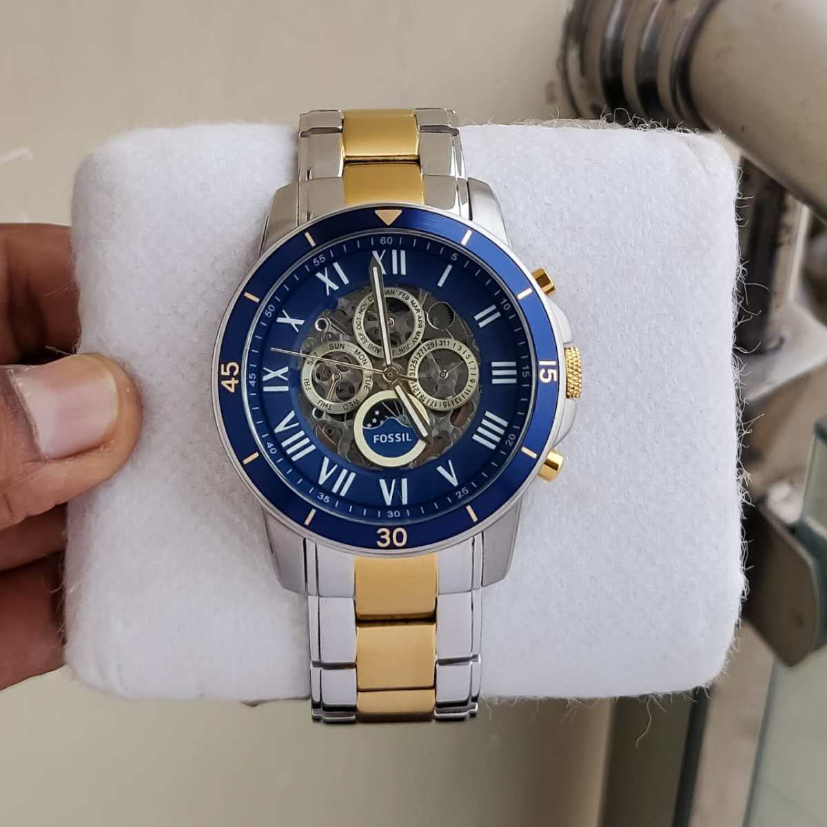  Shop Authentic Fossil Grant Sport Automatic Skeleton Blue Dial Two Tone Steel Strap Watch for Men - ME3141 - Luxxuri