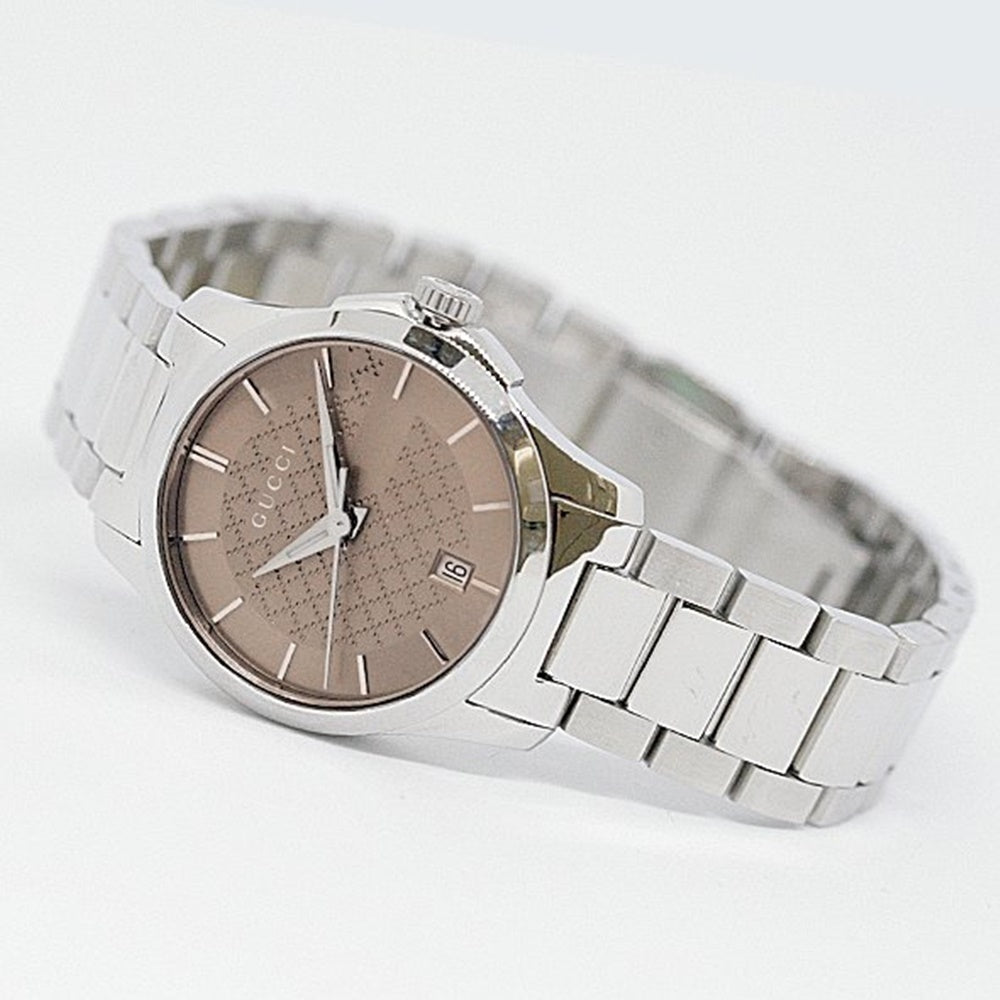  Shop Authentic Gucci G Timeless Brown Dial Silver Steel Strap Watch For Women - YA126526 - Luxxuri