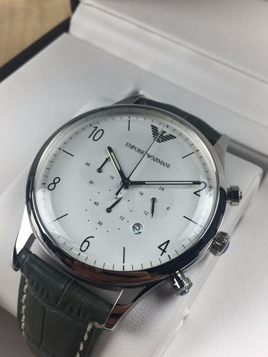  Shop Authentic Emporio Armani Classic Chronograph Silver Dial Grey Leather Strap Watch For Men - AR1861 - Luxxuri