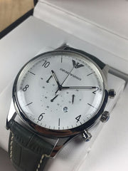  Shop Authentic Emporio Armani Classic Chronograph Silver Dial Grey Leather Strap Watch For Men - AR1861 - Luxxuri