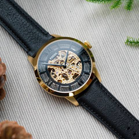  Shop Authentic Fossil Townsman Automatic Skeleton Black Dial Black Leather Strap Watch for Men - ME3210 - Luxxuri