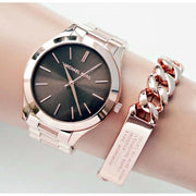  Shop Authentic Michael Kors Slim Runway Brown Dial Rose Gold Stainless Steel Strap Watch for Women - MK3181 - Luxxuri