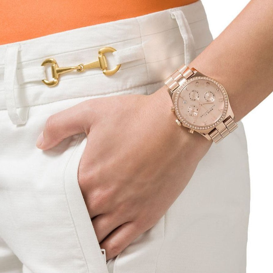  Shop Authentic Marc Jacobs Henry Chronograph Rose Gold Dial Rose Gold Steel Strap Watch for Women - MBM3118 - Luxxuri