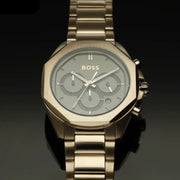  Shop Authentic Hugo Boss Classic Chronograph Green Dial Beige Gold Steel Strap Watch For Men - 1514019 - Luxxuri