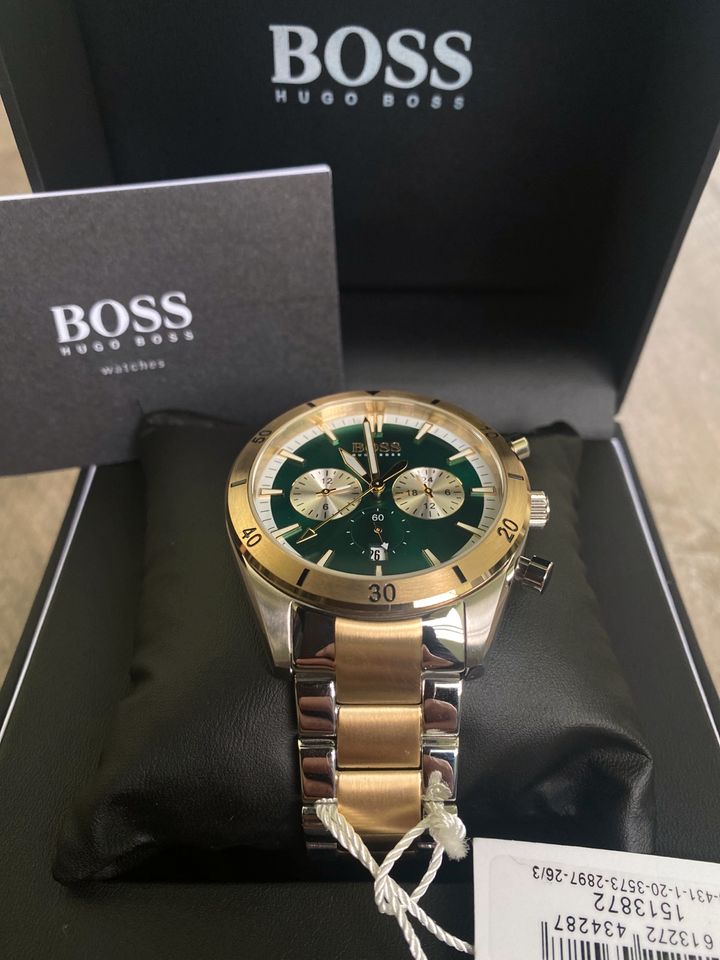  Shop Authentic Hugo Boss Santiago Green Dial Two Tone Steel Strap Watch for Men - 1513872 - Luxxuri