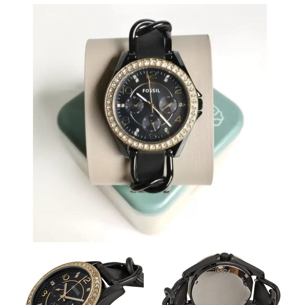  Shop Authentic Fossil Riley Black Dial Black Leather Strap Watch for Women - ES3696 - Luxxuri
