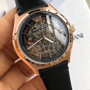  Shop Authentic Emporio Armani Meccanico Black Dial Black Leather Watch For Men - AR60004 - Luxxuri