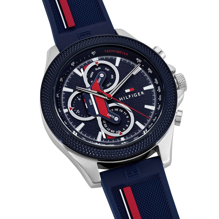  Shop Authentic Tommy Hilfiger Clark Chronograph Blue Dial Black Leather Strap Watch For Men - 1792083 - Luxxuri