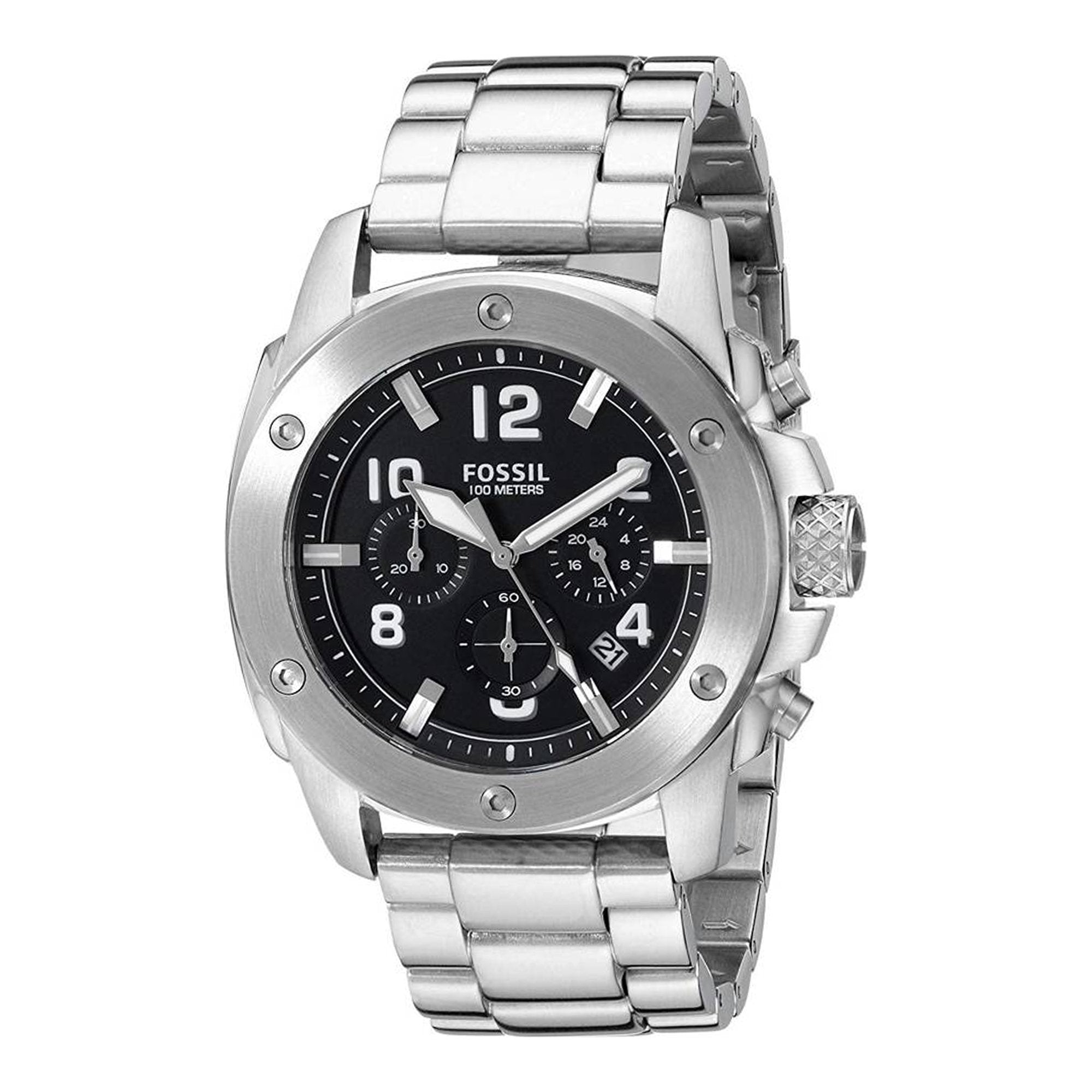  Shop Authentic Fossil Modern Machine Black Dial Silver Steel Strap Watch for Men - FS4926 - Luxxuri