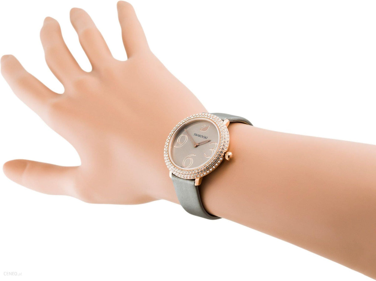  Shop Authentic Swarovski Crystal Frost Grey Dial Grey Leather Strap Watch for Women - 5484067 - Luxxuri