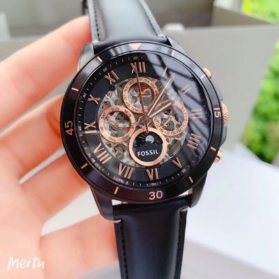  Shop Authentic Fossil Grant Sport Automatic Skeleton Black Dial Black Leather Strap Watch for Men - ME3138 - Luxxuri