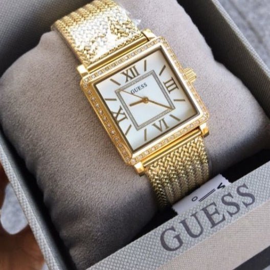  Shop Authentic Guess White Dial Gold Mesh Bracelet Watch For Women - W0826L2 - Luxxuri
