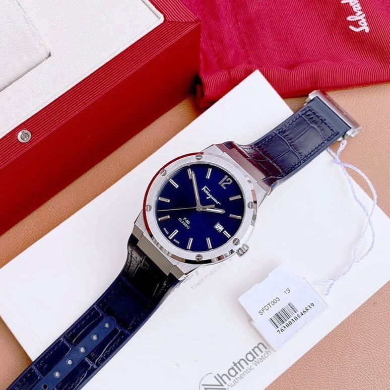  Shop Authentic Salvatore Ferragamo F-80 Classic Blue Dial Blue Leather Strap Watch for Men - SFDT00319 - Luxxuri
