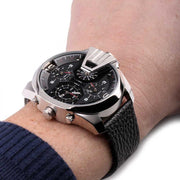  Shop Authentic Diesel Uber Chief Oversized 4 Time Black Dial Leather Strap Watch For Men - DZ7376 - Luxxuri